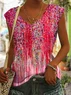 Casual V Neck Floral Tank Top