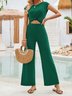 Women Plain Crew Neck Sleeveless Comfy Casual Top With Pants Two-Piece Set