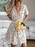 Women Polka Dots V Neck Short Sleeve Comfy Casual Lace Short Dress
