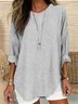 Crew Neck Long Sleeve Striped Regular Loose Blouse For Women