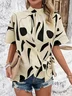 Half Turtleneck Short Sleeve Geometric Regular Loose Shirt For Women
