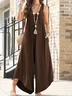 Women Sleeveless Crew Neck Regular Fit Long Daily Casual Plain Natural Jumpsuit