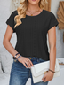 Crew Neck Short Sleeve Plain Regular Micro-Elasticity Loose Shirt For Women