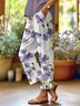 Casual Floral Ankle Pants Elastic Band Pocket Stitching Pant