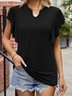 Notched Short Sleeve Plain Regular Micro-Elasticity Loose Shirt For Women