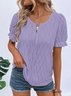 Notched Short Sleeve Plain Regular Loose Blouse For Women