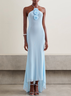 Women Plain Halter Sleeveless Comfy Vacation Applique Maxi Dress