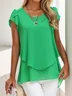 Crew Neck Petal Sleeve Short Sleeve Plain Regular Loose Shirt For Women