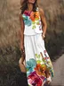 Women Floral Crew Neck Sleeveless Comfy Casual Maxi Dress