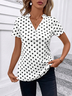 V Neck Short Sleeve Polka Dots Zipper Regular Micro-Elasticity Regular Fit Shirt For Women