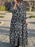 Women Ethnic Shirt Collar Three Quarter Sleeve Comfy Casual Maxi Dress