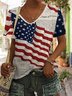 Casual America Flag V Neck Short Sleeve T-shirt