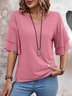 Casual Plain V Neck Half Sleeve T-shirt