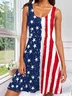 Women Independence Day (Flag) Crew Neck Sleeveless Comfy Simple Midi Dress