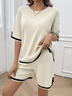 Women Color Block Crew Neck Short Sleeve Comfy Casual Top With Pants Two-Piece Set