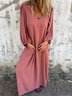 Women Plain V Neck Three Quarter Sleeve Comfy Casual Maxi Dress