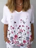 V Neck Short Sleeve Floral Lightweight Loose Blouse For Women