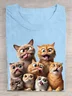 Casual Cat Crew Neck Short Sleeve T-shirt