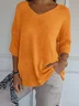 Women Yarn/Wool Yarn Plain Three Quarter Sleeve Comfy Casual Sweater