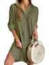 Women Plain V Neck Long Sleeve Comfy Casual Buckle Midi Dress