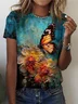 Casual Floral Crew Neck Short Sleeve T-shirt