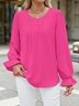 Crew Neck Long Sleeve Plain Regular Loose Blouse For Women