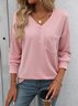 Casual Striped V Neck Long Sleeve T-shirt