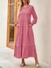 Women Plain Crew Neck Long Sleeve Comfy Casual Maxi Dress