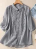 Shirt Collar Long Sleeve Plain Regular Loose Blouse For Women