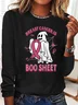 Halloween Casual Cute Ghost Pattern Text Letters Crew Neck Long Sleeve T-shirt