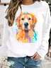 Casual Crew Neck Dog Sweatshirt