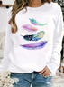 Casual Crew Neck Feather Sweatshirt