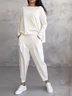 Women Plain Crew Neck Long Sleeve Comfy Casual Top With Pants Two-Piece Set