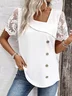 Short Sleeve Dragonfly Lace Regular Loose Blouse For Women