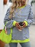 Casual Crew Neck Striped Sweatshirt