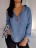 V Neck Long Sleeve Plain Regular Loose Blouse For Women