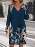 Women Floral V Neck Long Sleeve Comfy Casual Mini Dress