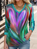 Casual Ombre V Neck Long Sleeve T-shirt