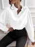 V Neck Long Sleeve Plain Lace Regular Regular Fit Blouse For Women