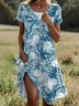 Women Floral Crew Neck Short Sleeve Comfy Casual Midi Dress