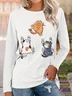 Casual Animal Crew Neck Long Sleeve T-shirt