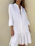 Women Striped V Neck Three Quarter Sleeve Comfy Casual Buckle Maxi Dress