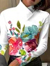 Turtleneck Long Sleeve Floral Regular Medium Elasticity Regular Fit Blouse For Women