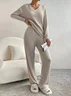 Women Plain Crew Neck Long Sleeve Comfy Casual Top With Pants Two-Piece Set