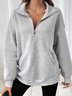 Casual Shawl Collar Plain Sweatshirt Zipper