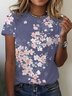 Casual Floral V Neck Long Sleeve T-shirt