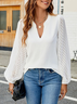 V Neck Long Sleeve Plain Regular Loose Blouse For Women