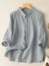 Shirt Collar Long Sleeve Plain Regular Loose Blouse For Women