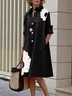 Women Geometric Crew Neck Long Sleeve Comfy Casual Buckle Mini Dress