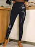 Casual Sports Leggings Knitted Floral Minimalist Pattern Tight-Fitting Long Pants For Women